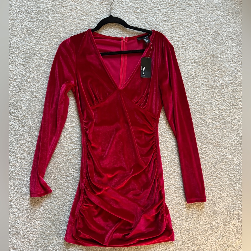 Brand New Red Velvet Long Sleeve Dress